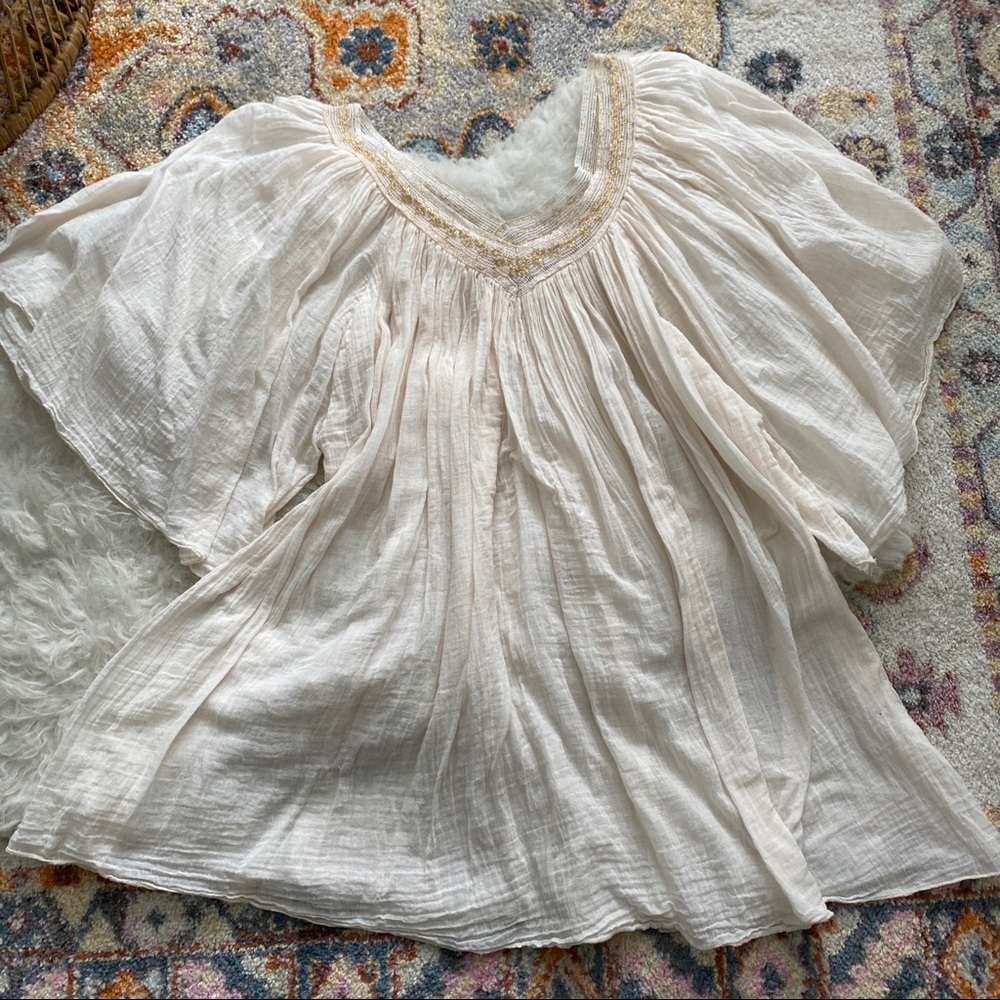 Scandal boho swim cover up beach flowy cream dress